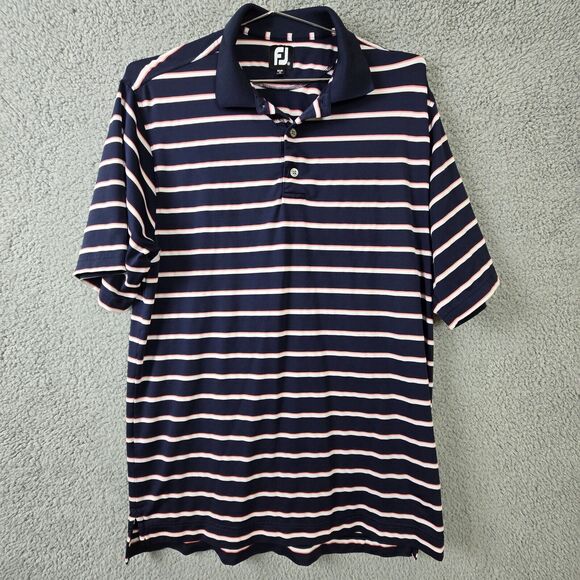FootJoy Golf Polo Mens Sz Medium M Blue White Pink Striped Stretch Shirt - Picture 1 of 6